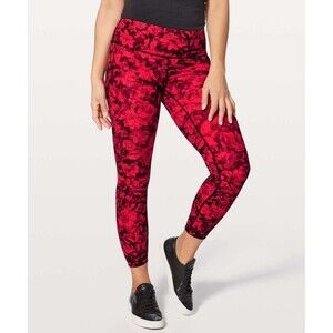 Lululemon Leggings Womens Sz 6 Floral Red Striped CompressionCrop Capri Gym Yoga